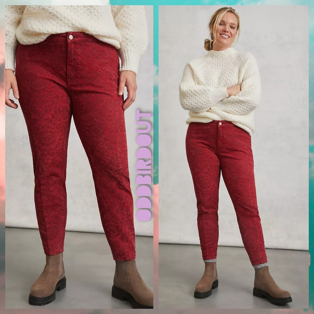 Anthropologie Pilcro Flocked High-Rise Baroque Leggings in Wine